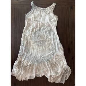 Tempo Paris Dress Womens Small Beige Linen Midi Ruffle Hem Sundress Italy